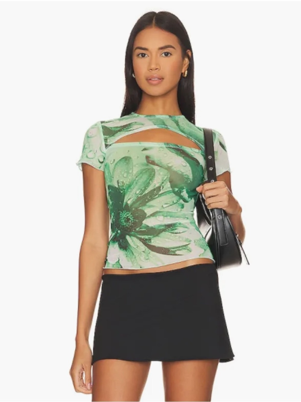 Miaou Lace back Tee - Green Floral
